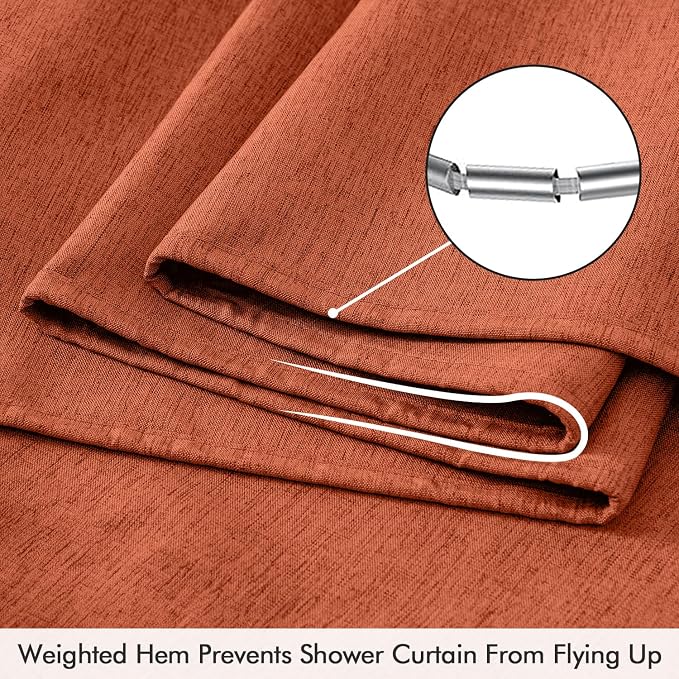 ANRODUO Burnt Orange Extra Long Linen Fabric Shower Curtain Set - W72xL96 | Farmhouse Shower Curtain with 12 Metal Hooks, Waterproof Heavy Duty, Button Hole Design, Machine Washable for Bathroom