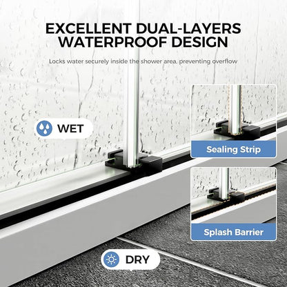 Frameless Stainless Steel Sliding Shower Door, 44-48" W x 76" H - 5/16" (8mm) Thick Tempered Glass Rust-Proof Glass Shower Door with Dual Tracks in Matte Black