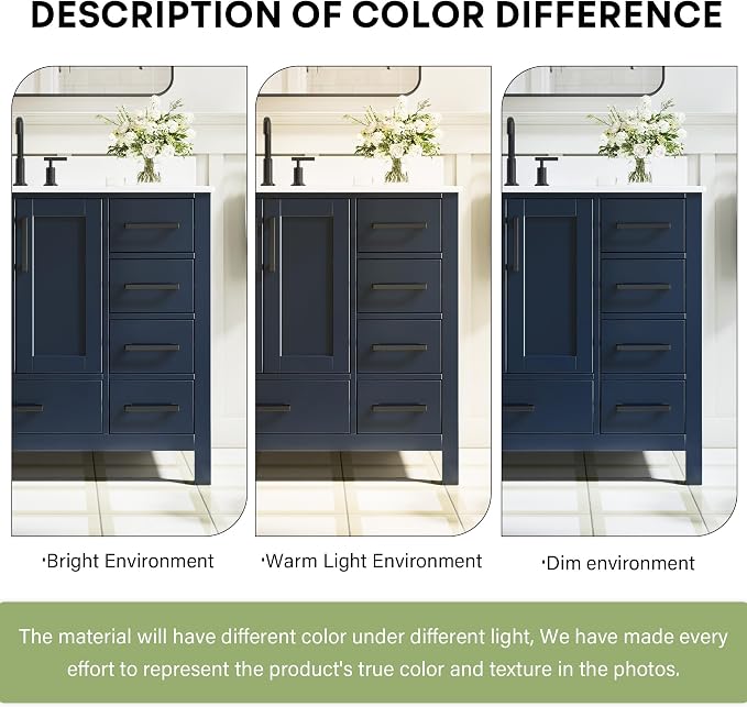 48-Inch Bathroom Vanity with Sink, 2 Soft-Close Doors and 9 Soft-Close Drawers, Bathroom Freestanding Vanity with Cultured Marble Countertop, Bathroom Navy Blue Vanity With Matte Black Handles