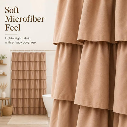 Ruffle Shower Curtain, Light Brown Farmhouse Design for Girl, Elegant Privacy & Cute, Boho Bathroom Decor, Decorative Bath Curtains, Vintage Beige, Modern Country Style, 36 x 72 inches