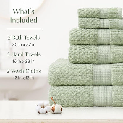 100% Cotton 6 Piece Bath Towel Set | Sage Towels | Oeko‑TEX Standard 100 | Soft & Absorbent, Quick‑Dry | Trinity Collection - Sage Green