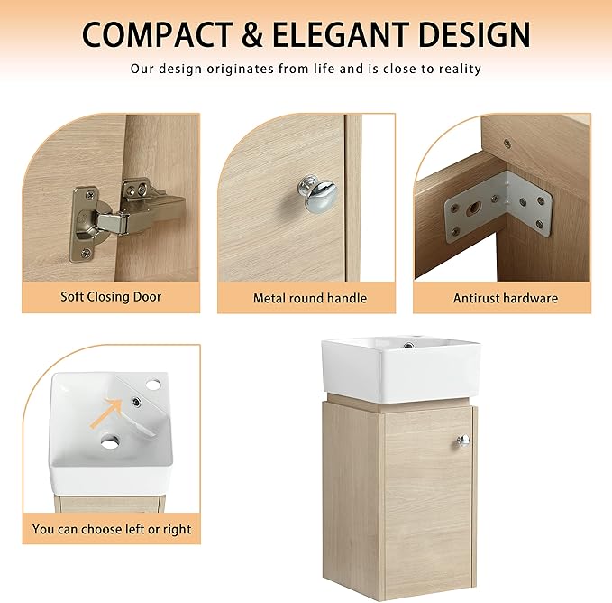 12" Bathroom Vanity with Sink, 12 Inch Floating Bathroom Vanity for Small Space, Modern Bathroom Vanity, Brown Wall Mounted Cabinet Set