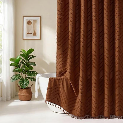 Siiluminisoy 78 Inch Long Shower Curtain Terracotta Fabric 72x78 Shower Curtain Cloth Textured Tufted Chevron Vintage Shower Curtains for Bathroom