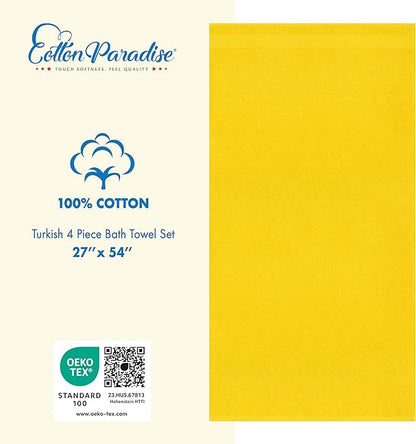 Cotton Paradise 4 Piece Turkish Bath Towels for Bathroom, 100% Cotton Extra Large Soft Plush Towels Bathroom Set, Yellow