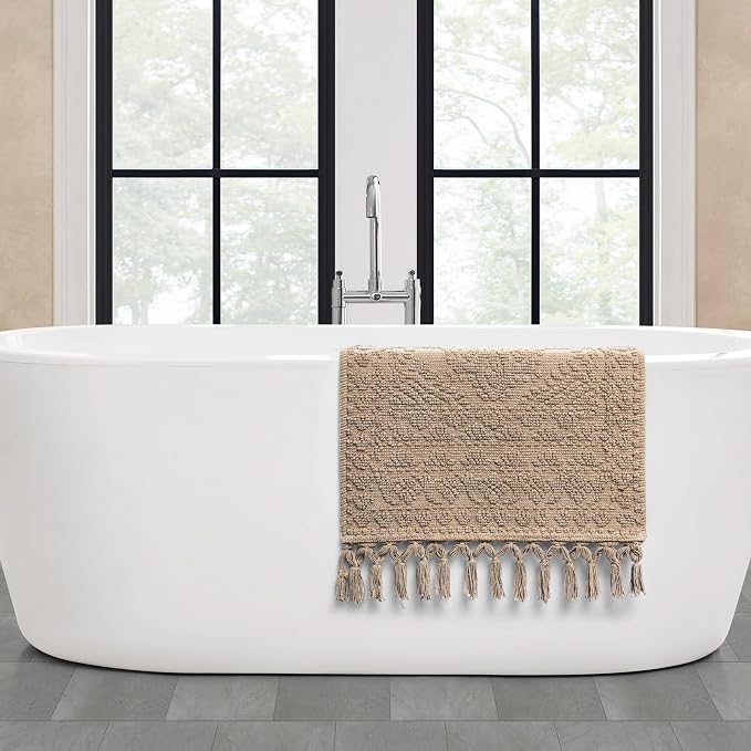 French Connection Nellore Bath Rugs, Woven and Beaded Bath Mats, Durable and Thick Bath Mats for Bathroom and Shower Rugs, 20" x 38", Taupe