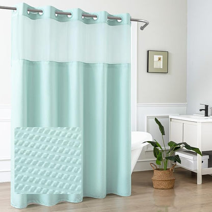 No Hook Shower Curtain with Snap-in Liner, Embossed Waffle Design Fabric Shower Curtain for Bathroom, Soft & Lightweight, 71x74, Sky Blue