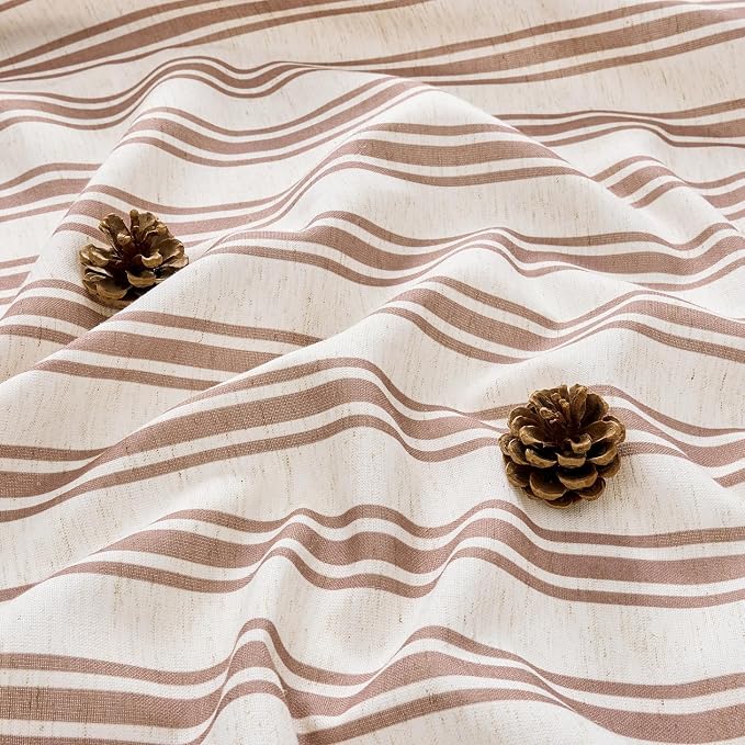 ORTIGIA Linen Textured Ruffle Shower Curtain 72x72 Inch with Metal Hooks, Vintage Cream-Brown Waterproof Bath Curtain for Rustic Farmhouse Bathroom Decor