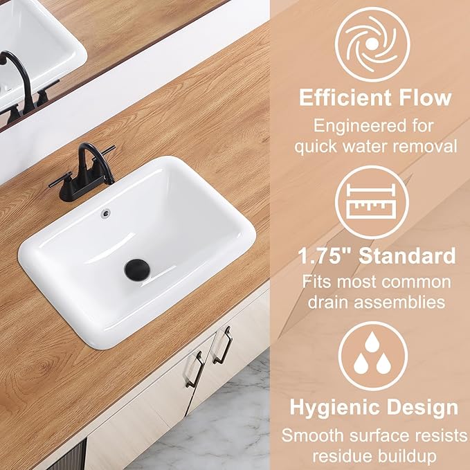 Bathroom Vessel Sink 21 Inch Drop In Bathroom Sink Rectangular Semi Recessed Sinks with Overflow White Ceramic Small Vanity Sinks for Bathrooms