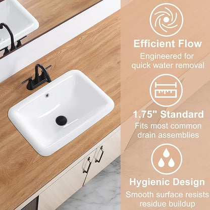 Bathroom Vessel Sink 21 Inch Drop In Bathroom Sink Rectangular Semi Recessed Sinks with Overflow White Ceramic Small Vanity Sinks for Bathrooms