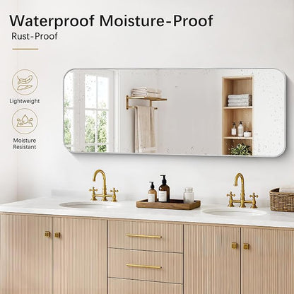 DESBING 60"x24" Bathroom Mirror for Over Sink, Silver Framed Wall Mirror | High-Definition Shatterproof Vanity Mirror with Rounded Corner for Bedroom Living Room Entryway Horizontally or Vertically