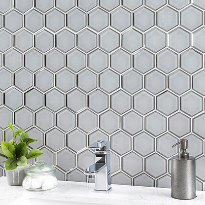 MSI Ice Hexagon Beveled Glass Mesh-Mounted Mosaic Tile for Bathroom, Kitchen Backsplash, Accent Wall Tile, and Shower Wall Tile