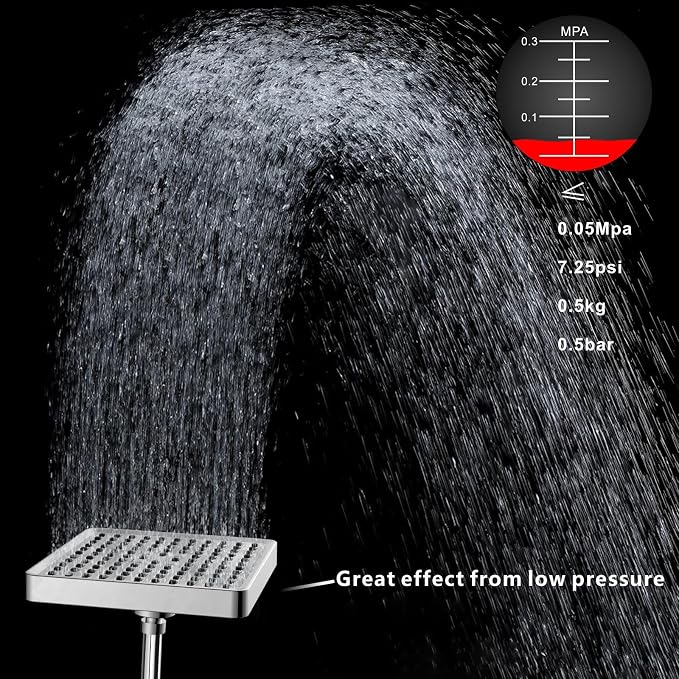 Voolan High Pressure Rain Shower Head - Luxury Modern Look - The Adjustable Replacement For Your Bathroom Showerhead - 6" Square High Flow Pressure Boosting Showers (Chrome)