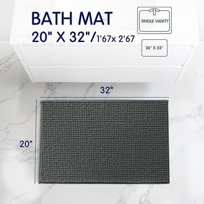 SUBRTEX Bathroom Rugs, 20" x 32" Chenille Bath Rug Soft Short Plush Bath Mat Soft Shower Mat Water Absorbent Shower Mat Quick Dry Machine Washable, Gray