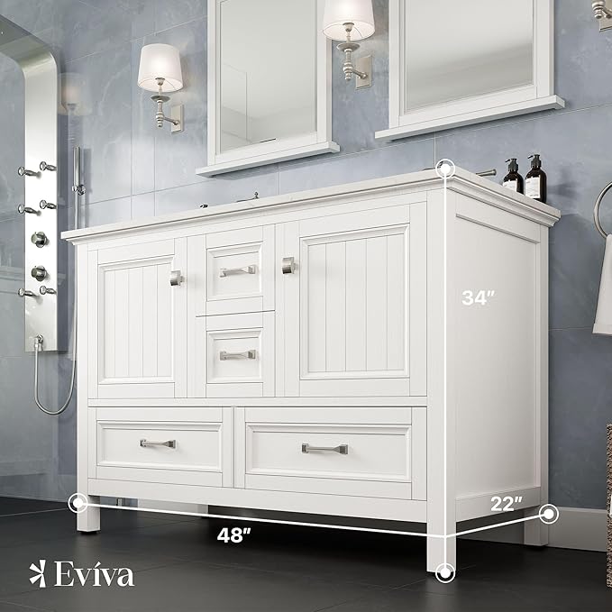 Eviva Britney 48 in. White Double Sink Bath Vanity with Carrara Quartz Top and Undermount Porcelain Sinks