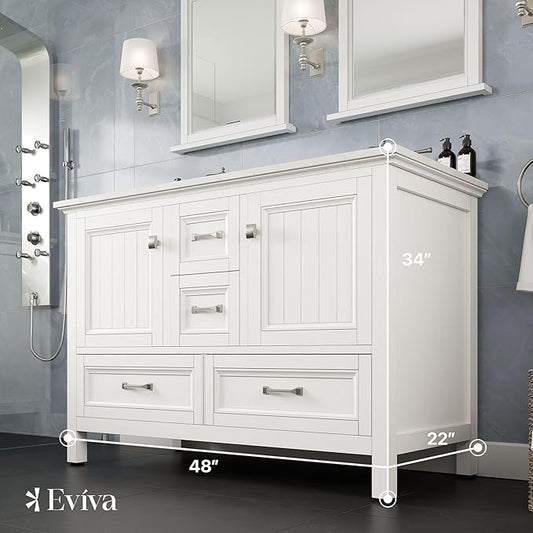 Eviva Britney 48 in. White Double Sink Bath Vanity with Carrara Quartz Top and Undermount Porcelain Sinks