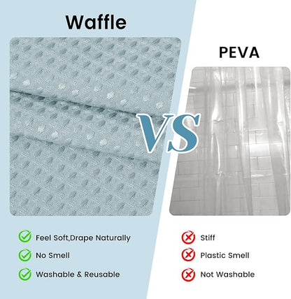 SORTTO No Hook Shower Curtain with Snap in Liner Set Waffle Shower Curtain for Bathroom Hotel Style Fabric Waterproof Inner Liner，71" W x 74" H, Fog Blue