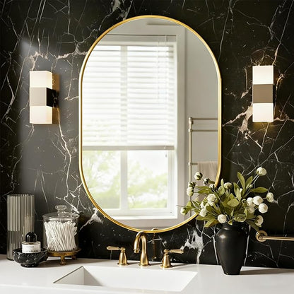 Oval Bathroom Mirror for Wall, 24"x36" Gold Bathroom Vanity Mirror | HD Shatterproof Glass, Metal Framed, Oval Vanity Mirrors for Bathroom, Bedroom, Living Room, Entryway, Horizontal or Vertical