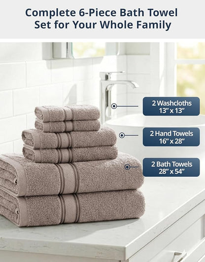 LANE LINEN Towel Set Soft Absorbent Quick Dry 100% Cotton - Platinum | Cotton Bath Towels - Lightweight & Breathable, Fade-Resistant Color, Classic Terry Weave, Densely Woven, Coordinated Colors