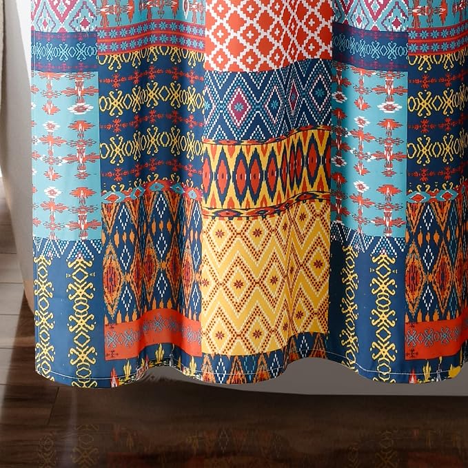 Lush Decor Misha Shower Curtain Single 72" W x 72" L Multi - Fabric Shower Curtains for Bathroom - Patchwork Bathroom Curtain - Colorful Boho Decor