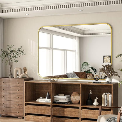 30x48 Inch Gold Bathroom Vanity Mirror for Over Sink | Rectangle Wall Mirror for Bathroom with Round Corner, Hangs Horizontally Vertically for Living Room, Bedroom as Home Decor