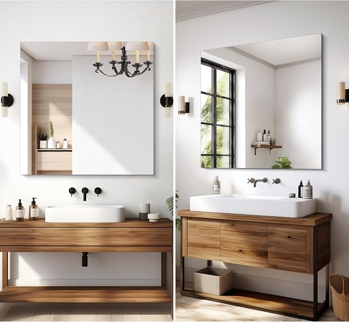 CILIBER Frameless Mirror, 36x36 Square Bathroom Mirrors for Wall, Large Frameless Vanity Mirror Over Sink with Polished Edge, 3mm Tempered Glass, Decorative for Bathroom, Bedroom and Living Room