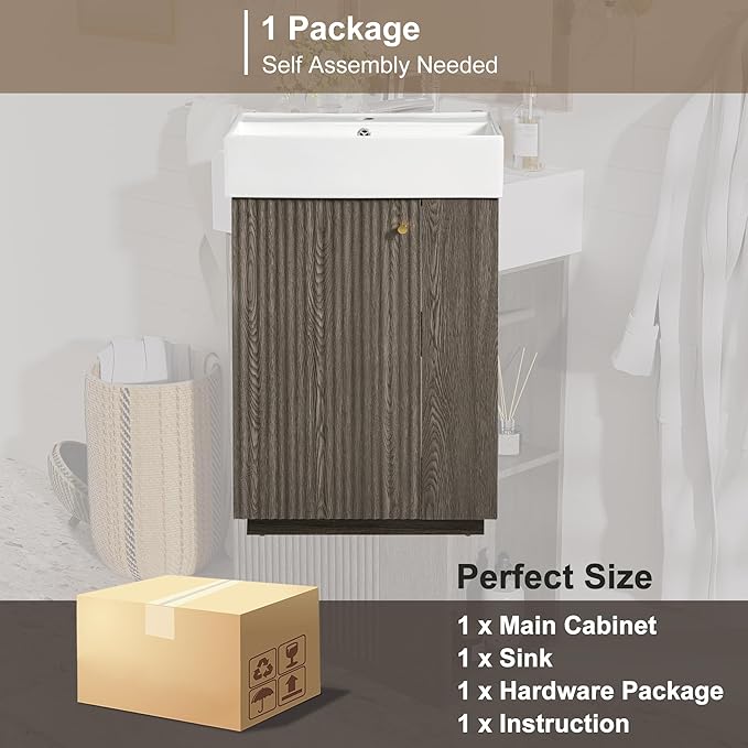 Merax Bathroom Vanity, Undermount Sinks Vanity with Side Storage, Floor Standing Bathroom Storage Cabinet Combo Set, Small Bathroom Sink Vanity, Dark Grey