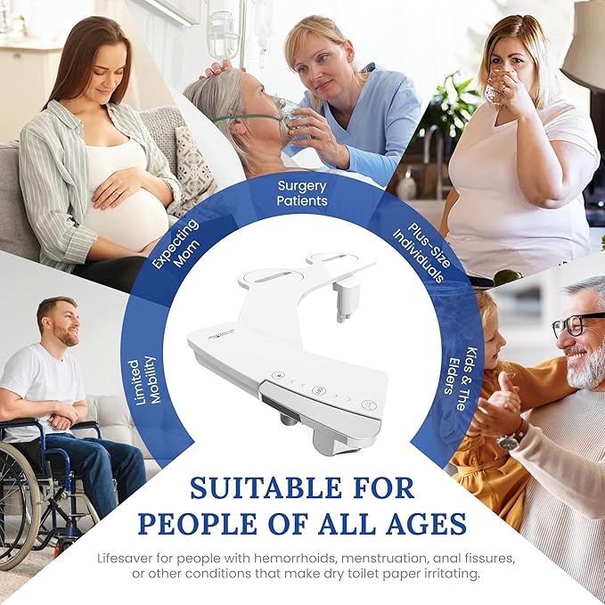Ultra-Slim Dual-Nozzle Bidet Attachment - Adjustable Cold Water Pressure, Stainless Steel, Hygiene Upgrade,Non-Electric Bidet, (Silver)