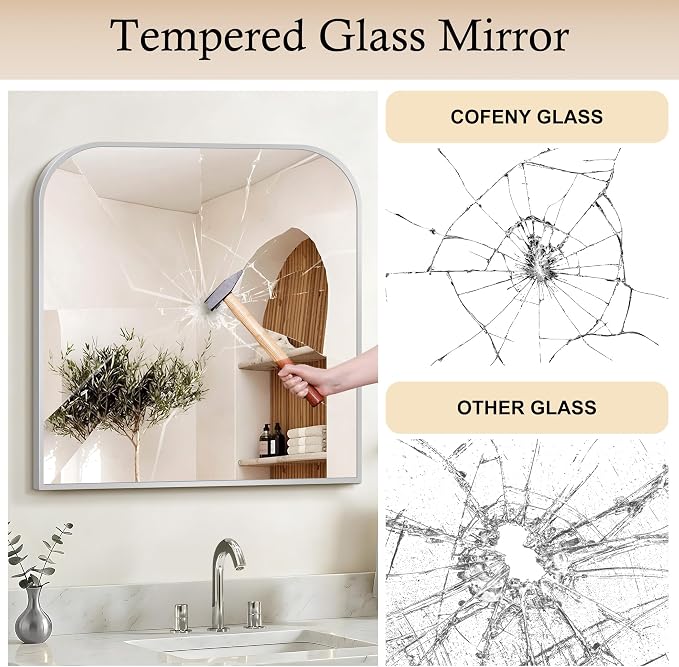 COFENY Bathroom Mirror, 30x30 inch Silver Square Wall Mounted Mirror with Thin Frame, Bathroom Vanity Mirrors for Over Sink, Entryway, Living Room, Bedroom