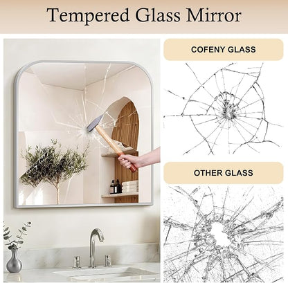 COFENY Bathroom Mirror, 30x30 inch Silver Square Wall Mounted Mirror with Thin Frame, Bathroom Vanity Mirrors for Over Sink, Entryway, Living Room, Bedroom