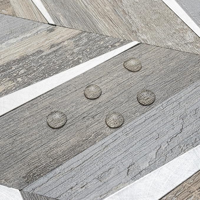 DICOFUN 10-Sheet Herringbone Peel and Stick Backsplash for Kitchen, Distressed Wood Wood Look PVC Mixed Metal Chevron Stick on Backsplash Wall Tiles