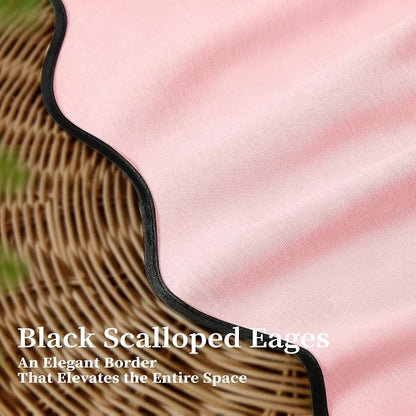 BTTN 72x90 Boho Scalloped Linen Textured Cloth Shower Curtain Set, Pink | Long Size, 230GSM Waterproof Polyester, Heavy Duty Fabric, 12 Plastic Hooks, Elegant Modern Farmhouse Style, Machine Washable