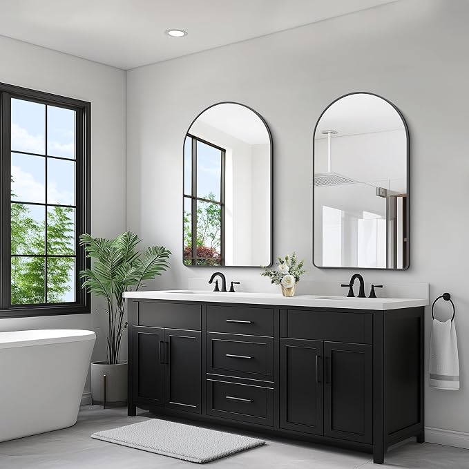 FORBATH Arched Mirror 24x48 Inch, Black Arched Mirror Wall Mounted Modern Black Aluminum Frame Decor Large for Dresser Bedroom Living Room Entryway, Hanging or Leaning Against Wall