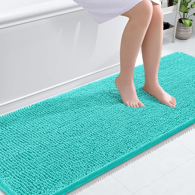 OLANLY Bathroom Runner Rugs 70x24, Extra Soft Absorbent Chenille Bath Rugs | Teal, Quick-Drying Rubber Backing, Machine Washable Long Bath Mat for Bathroom Floor, Tub and Shower, Home Decor Accessories
