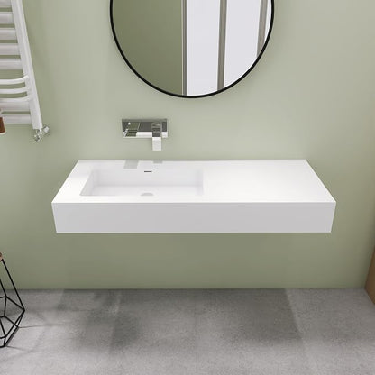 SJ STAR&JANE 47" x 19" Solid Surface Bathroom Single Vessel Sink, Wall Mounted Sink, Stone Resin Countertop With Single Bowl in Matte White Floating Vanity Sink Durable Modern Design