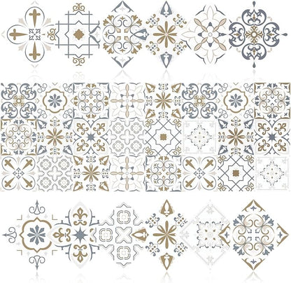 24 PCS Bohemian Floral PVC Peel and Stick Tile Stickers | for Kitchen Bathroom RV, Waterproof Self-Adhesive Removable Backsplash Decals, Easy DIY Upgrade, Smooth Surfaces, 5.91x5.91in