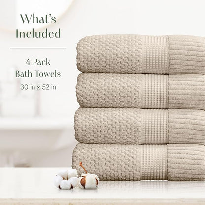 4 Pack 100% Cotton Bath Towels | Beige Towels | Oeko‑TEX Standard 100 | Soft & Absorbent, Quick‑Dry | Trinity Collection - Sand