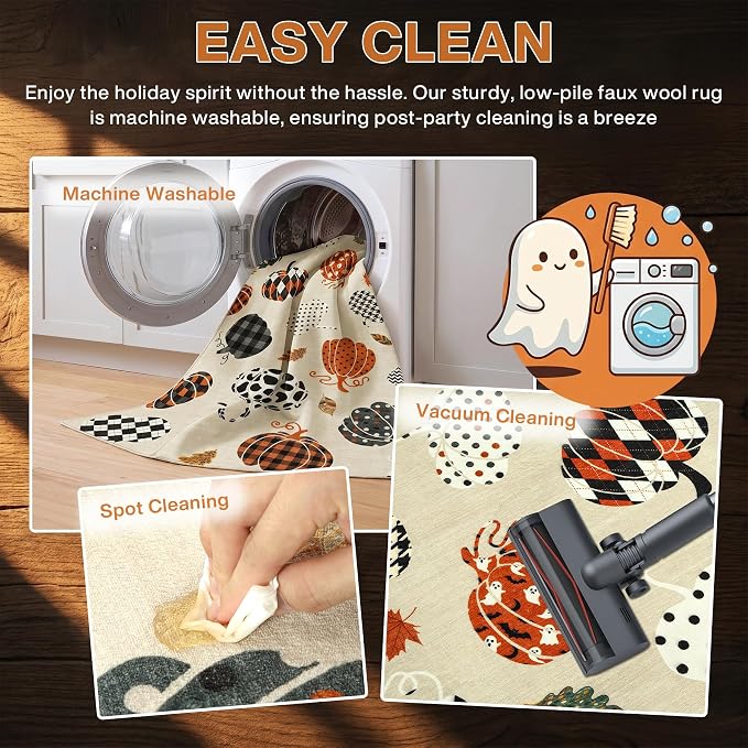Tribesigns 3x5 Beige Halloween Fall Pumpkin Print Area Rug for Kitchen | Washable Non-Slip Low-Pile Autumn Thanksgiving Rug for Hallway, Entryway, Bedroom, Bathroom, Halloween Home Decor Indoor Rug