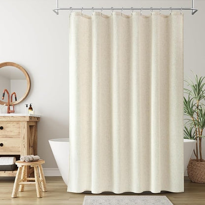 Extra Long Linen Shower Curtain for Bathroom 96 Inch Light Beige | 8ft Ceiling to Floor Weighted Bath Curtains Set with Hook, Neutral Boho Farmhouse, Simple Luxury Shower Decor, 1 Panel, 72x96