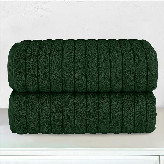Elegant Comfort 100% Turkish Cotton Corduroy Ribbed Luxury Soft 2 Pack Bath Towels 27 x 54 Inch - Ultra Plush, Absorbent, Quick Dry, Hotel Spa Quality Towels for Bathroom Essentials, Hunter Green