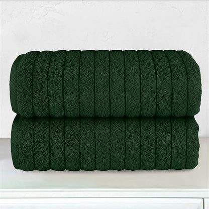 Elegant Comfort 100% Turkish Cotton Corduroy Ribbed Luxury Soft 2 Pack Bath Towels 27 x 54 Inch - Ultra Plush, Absorbent, Quick Dry, Hotel Spa Quality Towels for Bathroom Essentials, Hunter Green