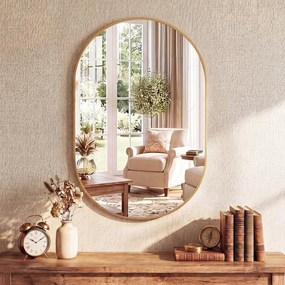 Sweetcrispy Oval Bathroom Wall Mirror, Vanity Mirror, 24x36 Inch | Metal Frame Tempered Glass, Over Sink Living Room, Bedroom Entryway Hang, Horizontal or Vertical, Gold