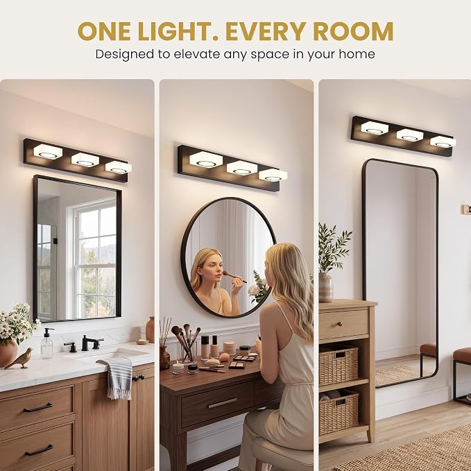 Bathroom Vanity Light, 3-Light 24 Inch Matte Black 5CCT 2700-6500K LED Bathroom Light Fixtures Over Mirror, Vanity Lighting Modern Bath Wall Sconce for Mirror Bedroom Living Room