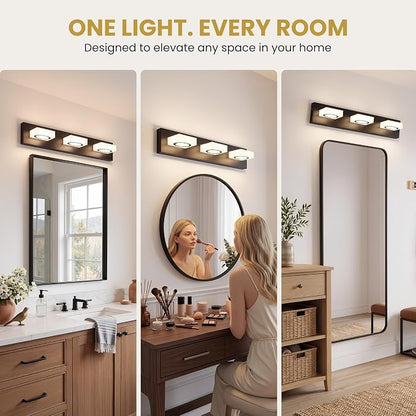 Bathroom Vanity Light, 3-Light 24 Inch Matte Black 5CCT 2700-6500K LED Bathroom Light Fixtures Over Mirror, Vanity Lighting Modern Bath Wall Sconce for Mirror Bedroom Living Room