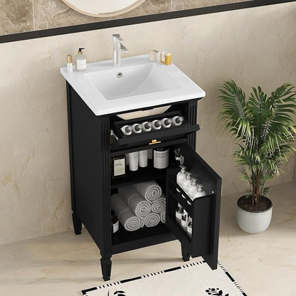 20 Inch Black Small Bathroom Vanity with Sink, Vanity Cabinet with Tip-Out Drawer and Door Rack Organizer, Adjustable Shelf