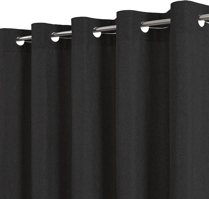 Long No Hooks & No Liner Needed Fabric Shower Curtain,71"Wx80"L,Black | Linen Texture,100% Waterproof TPU Laminated Layer,Bottom Magnets,Machine Washable,Hotel Style Bathroom Curtain For Shower,Tub
