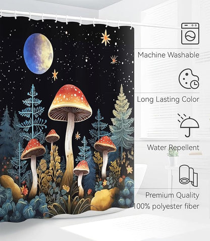 Shower Curtain for Bathroom Stall Boho Modern Cute Aesthetic Decorative Girly Waterproof Unique Mushroon Plants Girls Chic Print Design Teen Pretty Women Cortinas de Baño Bathtub 72 x72 Inch