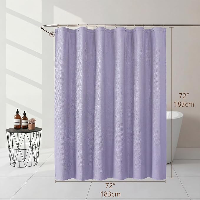 Shower Curtains for Bathroom, Waffle Embossed Textured Soft Fabric Hotel Shower Bath Curtain, Modern Polyester Water Repellent Machine Washable Bath Decor, Lavender, 72Wx72L Inches