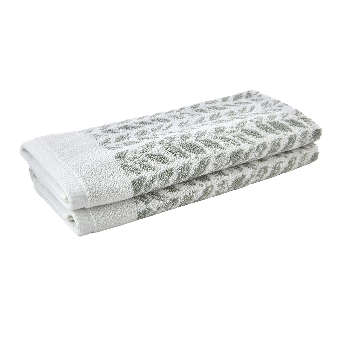 SKL Home Distressed Leaves Han Towel Set-2pc, 100% Turkish Cotton, Sage | 600 GSM weight. Spa-level quality. Soft & absorbent, reversible jacquard. For the bathroom, kitchen, bar or any sink space.