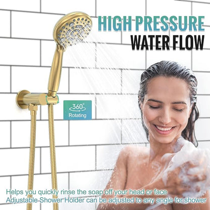 SR SUN RISE Shower Faucet - 16 Inch Multifunctional High Pressure Shower Head System with Handheld Shower Head Fixtures - Valve Included - Brushed Gold
