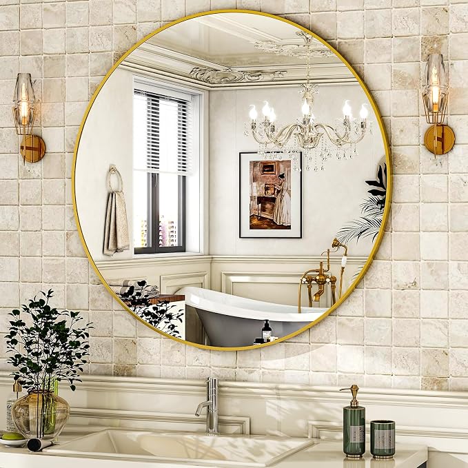 HARRITPURE Round Mirror 20 Gold Wall Mounted Circle Mirrors | Vanity Mirror with Aluminum Alloy Frame, Modern Decoration for Bathroom, Living Room, Vanity, Bedroom, Entryway